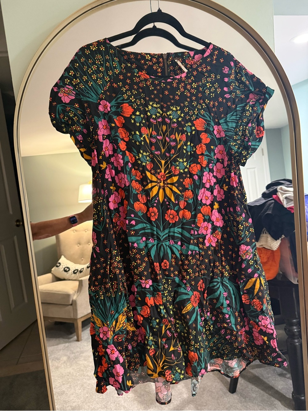 Free People Strawberry Fields Black Floral Mini Dress